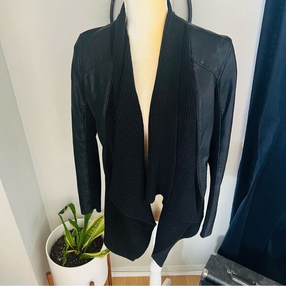 Blank NYC Drape Front Open Waterfall Faux Leather Wrap Moto Jacket, Black, Small - Picture 2 of 14